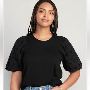 Old Navy Black Puff-Sleeve Cutwork Top Size XL
